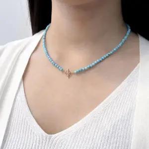 14k 4mm 블루 터키석 토글 목걸이 OPPN0704