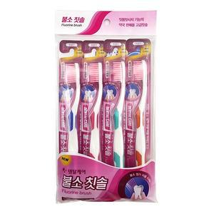 덴탈케어 불소 칫솔 4p 부드러운 이중 미세모 여행용 플라그제거 음이온 일반