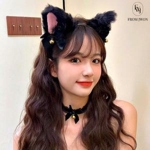 고양이 귀 머리띠 세트 방울 초커 목걸이 놀이공원 할로윈 코스튬 악세사리