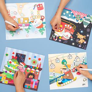 [민화샵] 겨울 종이 도형 스티커 꾸미기 색칠 놀이 북아트 수학 미술 그림 재료 체험 DIY 크리스마스 키트