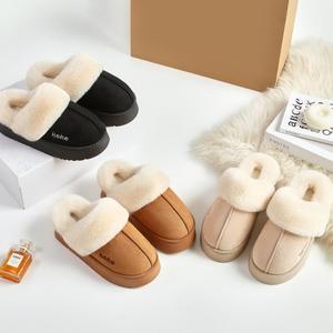 케케 리얼 퍼 겨울 실외용 슬리퍼 여성 데일리 심플 스타일 방한 보온 토키털 슬리퍼