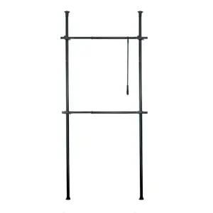 (2단 블랙) 기둥 옷행거 행거봉 고정식 행거/높은/드레스룸/헹거/멀티/매장용/옷걸이/고정형/옷방/고급