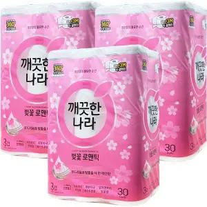 깨끗한나라 깨끗하ㄴ나라 벚꽃 로맨틱 3겹 30M 30롤 3개