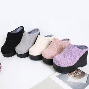 [HY6J933J_51IM]여성 안감 퍼 하이굽 슬리퍼 실내 겨울