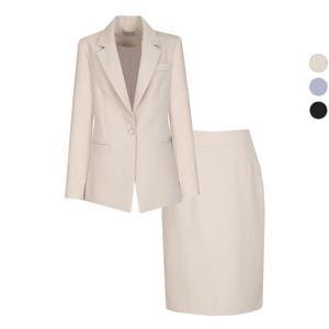 SET 여성 립 봄가을 버튼 정장 자켓_미디스커트 세트