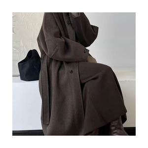 여성 울100 롱코트 핸드메이드 루즈핏 브라운 코트