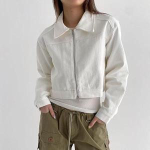 [기타]카라넥 메탈지퍼 스트릿 댄스팀 크롭 코튼자켓 흰색