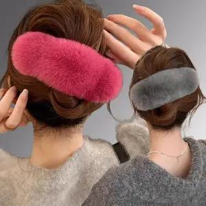 유니블링 러블리 밍크 퍼 털 집게핀 여성 머리핀 헤어핀 겨울