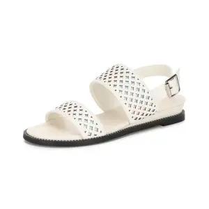 소가죽 펀칭 스트랩 샌들 White 3cm