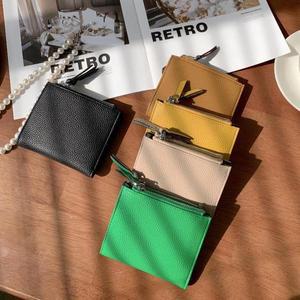 [기타]코인 지퍼 똑딱이 진초록 무광 엠보싱 소가죽 반지갑