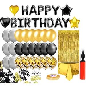 생일파티풍선 풀세트+풍선펌프 이벤트용품 블랙골드/이벤트/홈파티/인테리어/장식용/어린이/아동/유아/키즈