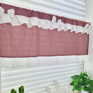 체크리본 주방 바란스커튼 블루 레드 카키 주문제작상품