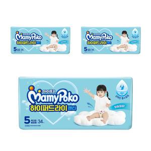마미포코 하이퍼드라이팬티 5단계 특대형 여아용 34매 3팩 강력한 흡수력 뽀송깔끔 옆샘방지