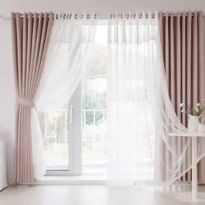 슈가파우더 형상기억 암막+디망쉬 레이스 거실 특대형커튼 4장+커튼봉15자