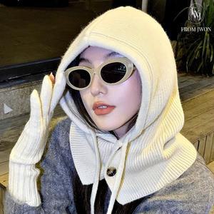 니트 바라클라바 장갑 세트 겨울 후드 모자 기모 넥워머 여성 여자 패션
