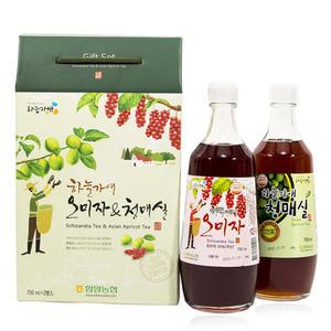 함양농협 하늘가애 오미자 700ml + 청매실 700ml 엑기스세트 국산 원액 100%