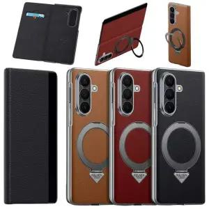 갤럭시 Z폴드7 폴더 마그네틱 맥세이프 호환 스마트링 거치대 카드 수납 힌지 보호 플립 커버 가죽 케이스