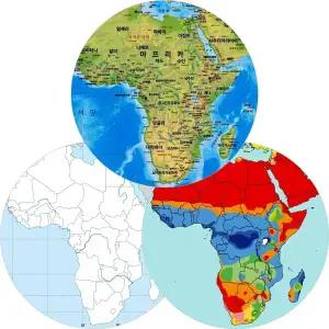 세계지도 대륙별 지형도 백지도 6종 10세트 기후도 비교 학습 교구