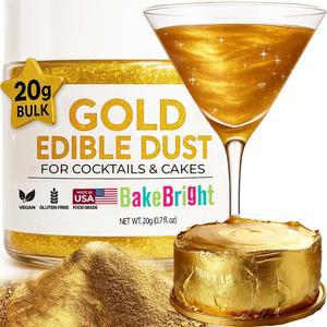 칵테일용 벌크 (20g) 골드 광택 먼지 식용 글리터 | 케이크 장식용 프리미엄 식용 골드 광택 먼지 - 음료용 식용 글리터 컵케이크 쿠키 케이크 푸드 페인트