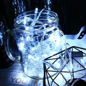 크리스마스 트리 LED 줄전구 건전지 투명선 흰색40구