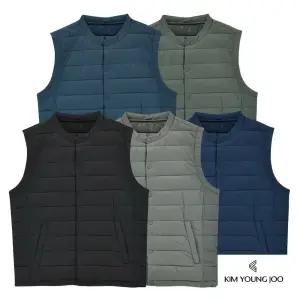 김영주스포츠 남성 겨울 경량 가벼운 라운드 패딩 웰론 조끼 친환경 충전재 똑딱이