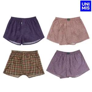 4장세트 유니미스 국산 남성 면100% 컬러 사각 직물 트렁크팬티