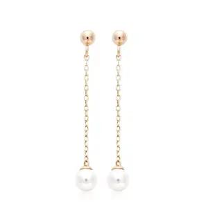 14K GOLD 샤롯 진주 체인 롱 드롭 금 귀걸이
