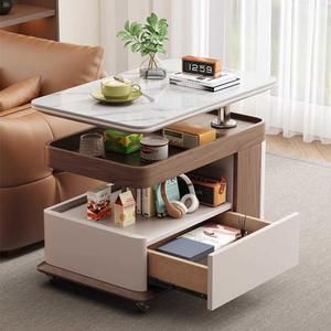 리프트업 사이드 테이블 이동식 호두 스노우 서랍 티테이블 화이트 침대 저장실