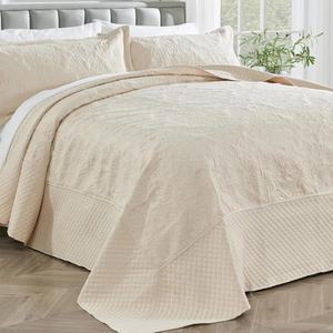 JOONHOS 128x120 캘리포니아 킹 퀼트 세트 오버사이즈 베이지 엑스트라 와이드 대형 슈퍼 칼 침대 스프레드 다마스크 디자인 경량 리버서블 극세사 커버렛