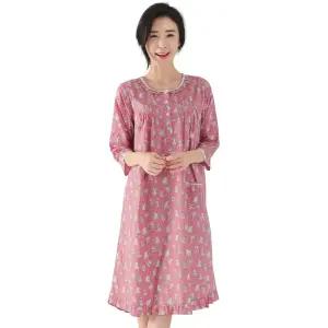 메이플라워 핑크부엉이 7부 순면 여성 빅사이즈 원피스 잠옷