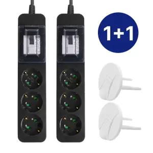 2개세트 코니야 국산 멀티탭 고용량 4000W 고전력 배선차단 3구 2.5M 블랙