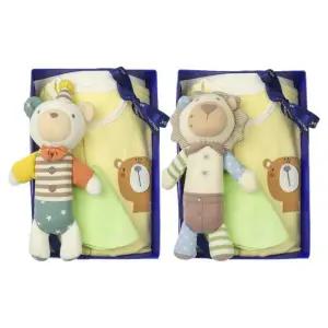 [갤러리아] (압소바출산,백일,신생아내의)호루7부우주복노+사자,곰딸랑이세트(A23-106D1SET)