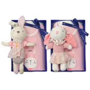 [갤러리아] (쌍둥이출산,백일,돌,유아내의세트)호루7부내의두벌+토끼딸랑이세트(A1A-103D1SET)