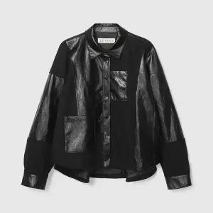 [DEMOO](센텀시티점)레더 블럭 블라우스 블랙