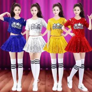 반짝이 치어리더 댄스복 무대의상 레드 스팽글 스커트 단체복