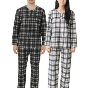 남성 여성 기모 체크 파자마 잠옷 상하세트 따뜻한 겨울 실내복 ...