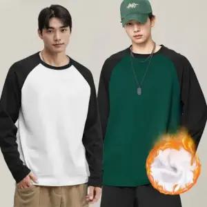 남자 기모티셔츠 가을 겨울 라운드넥 기본티 배색티 나그랑 티셔츠