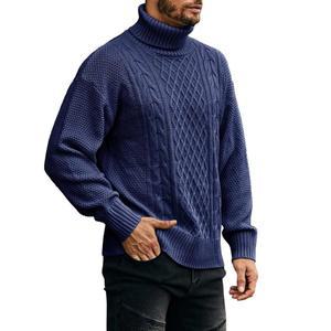 런카티 남성 터틀넥 스웨터 케이블 니트 풀오버 슬림 핏 긴팔 청키 캐주얼 겨울 보온 트위스트