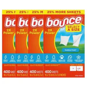 바운스 드라이시트 건조기시트 400매 X4박스 종이 섬유유연제 아웃도어후레쉬 국내발송