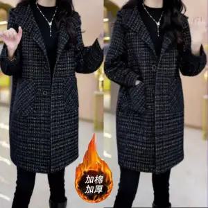 2025 신상 가을 겨울 패션 블레이저 칼라 여성용 기모 두꺼운 중기 길이 외투