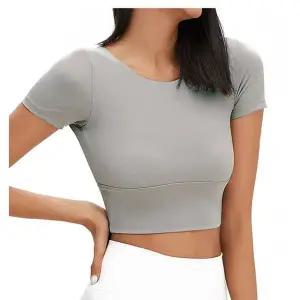 요가 반팔 크롭 브라탑 그레이 1P 패드내장 브라티 브라탑티셔츠