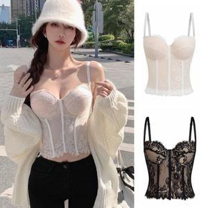 우아한 중공 레이스 캐미솔 슬림 피트 민소매 레이스 코르셋 투명 탱크 서스펜더 조끼 여행