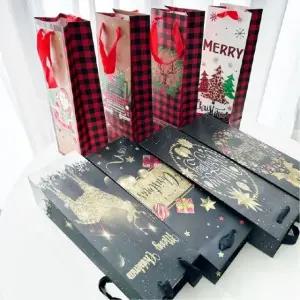 (청결공감) 크리스마스 와인쇼핑백 종이가방 블랙 병 포장 답례품 선물백