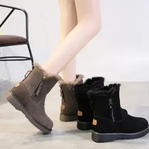 통굽편한 여성 반부츠 방한신발 앵글부추 털안감 블랙 겨울