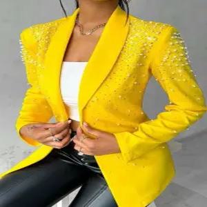 반짝이자켓 여성 무대의상 비즈 재킷 상의 옐로우
