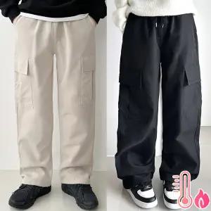 [탄탄소재/활동성UP] M기모 립스탑 카고 와이드 겨울바지 허리밴딩 스트링 캠핑룩 아웃도어 남녀공용 데일리룩