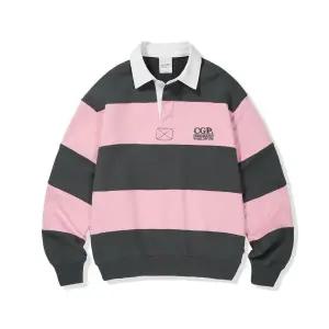 코드그라피 CGP 스몰 스퀘어 로고 스트라이프 럭비 맨투맨_차콜 CBESUTL050CH 321452