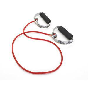 부드러운 손잡이가 있는 테라밴드 저항 튜브, 빨간색, 중간 레벨, 운동용 48인치 라텍스 신축성 밴드, 상체 및 하체용 전문 운동 컬러 코딩 레벨