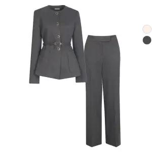 SET 여성 패치포켓 겨울 정장벨티드 울자켓+팬츠 세트