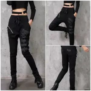 봉숙이 스타일 2025 겨울 기모 신상 따뜻한 여성 스판 허리 밴딩 여자 배기 면 고무줄 팬츠 블랙 검정 색 베기 9부 긴 바지